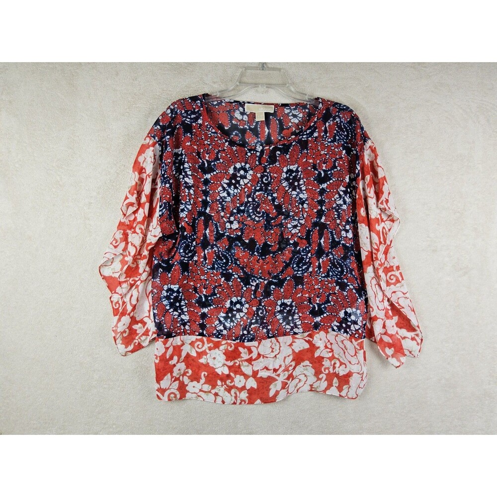 Michael Kors MK Women's Chiffon Semi Sheer Blouse Top Size S/M